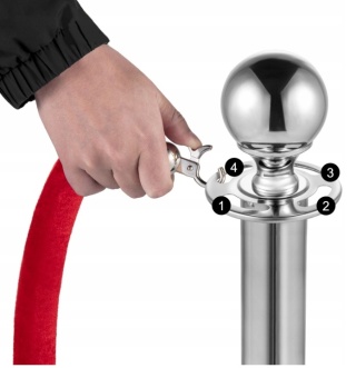 Sznur wygrodzeniowy gładki czerwony - srebrne okucia