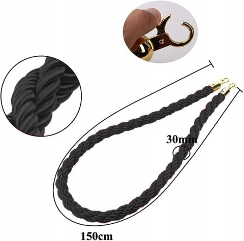 Sznur wygrodzeniowy pleciony czarny - złote okucia